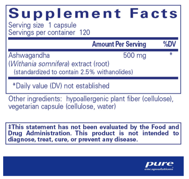 Ashwagandha 500mg -Pure encapsulations 120 count